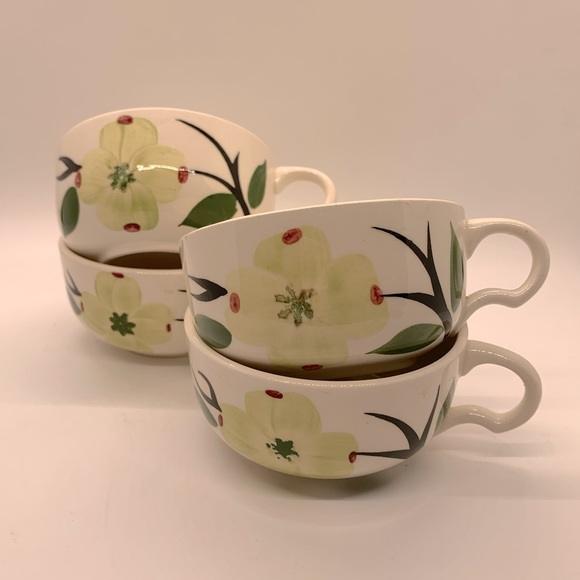 Set of 4 Vintage Blue Ridge Pottery Dogwood Joni Dixie Cups - Picture 1 of 8
